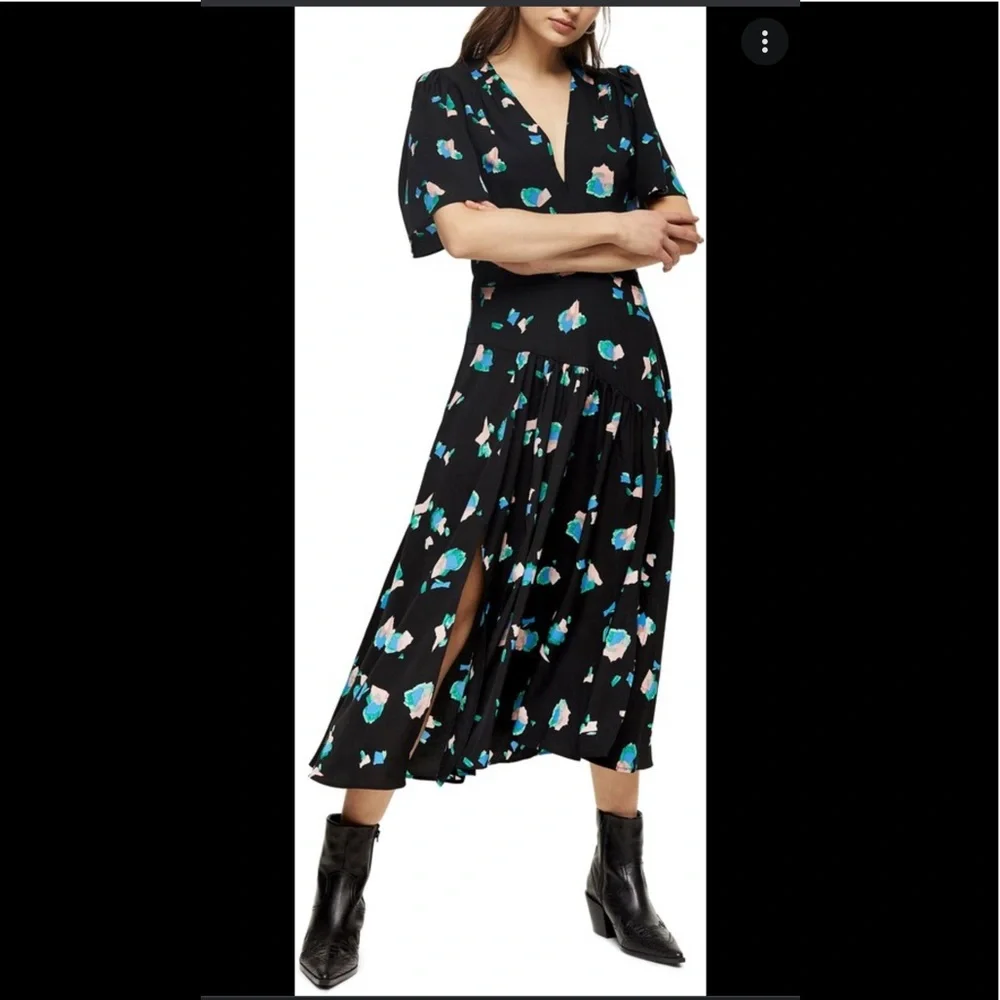NWOT Topshop black flutter sleeve brushstroke midi dress Size 2 - Picture 1 of 7